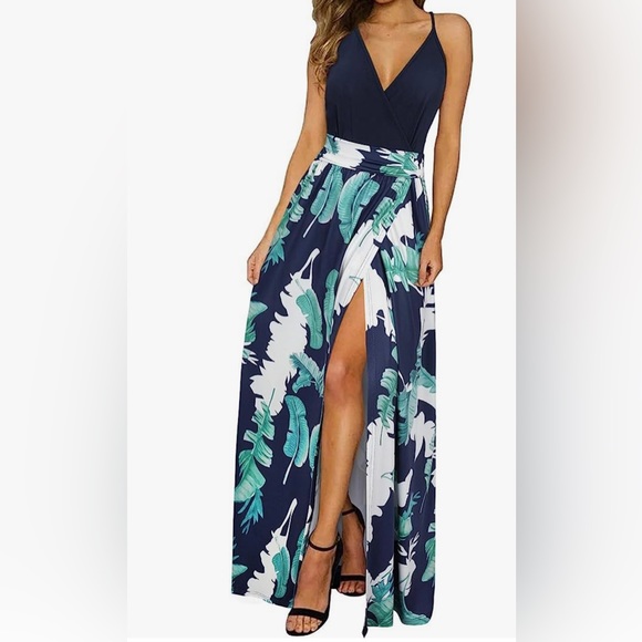 Dresses & Skirts - NWT Navy and Teal Leaf Maxi Dress